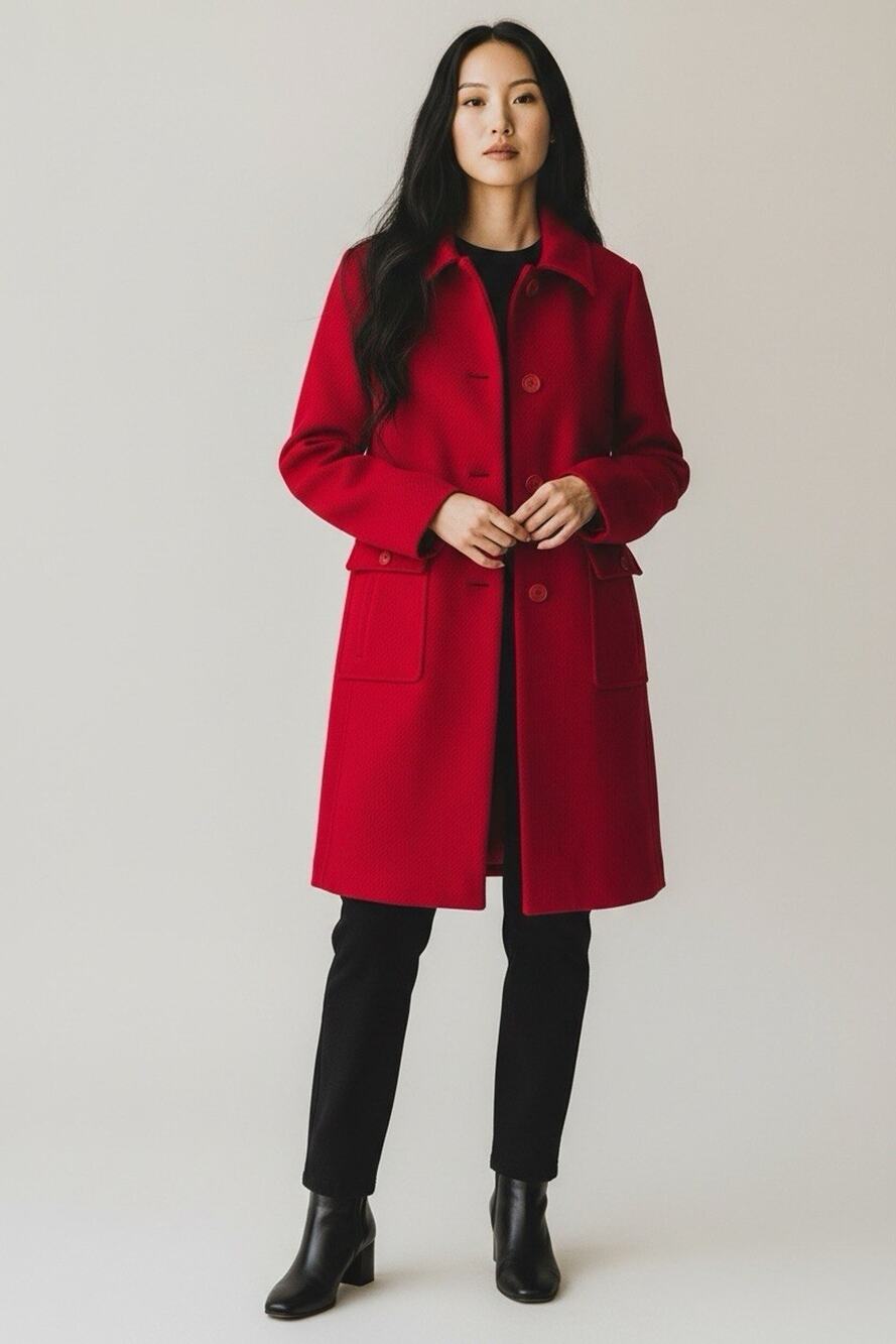 J Crew Pea Coat Women 100% Wool Elegant Trench Jacket Old Money Red Sz 8